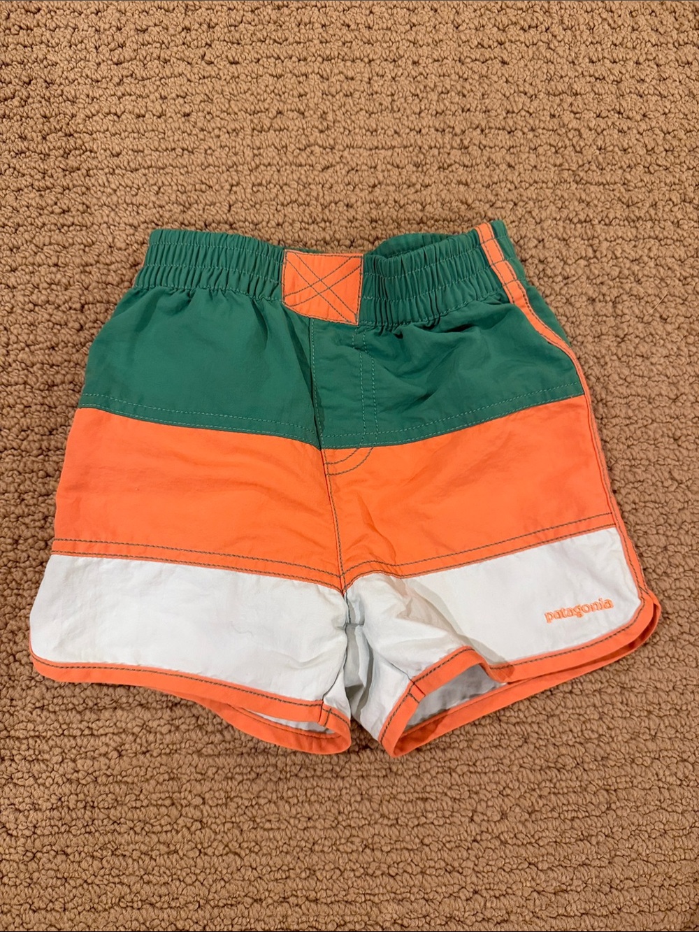 Patagonia Green, Orange & White Colorblock Kids Swim Shorts